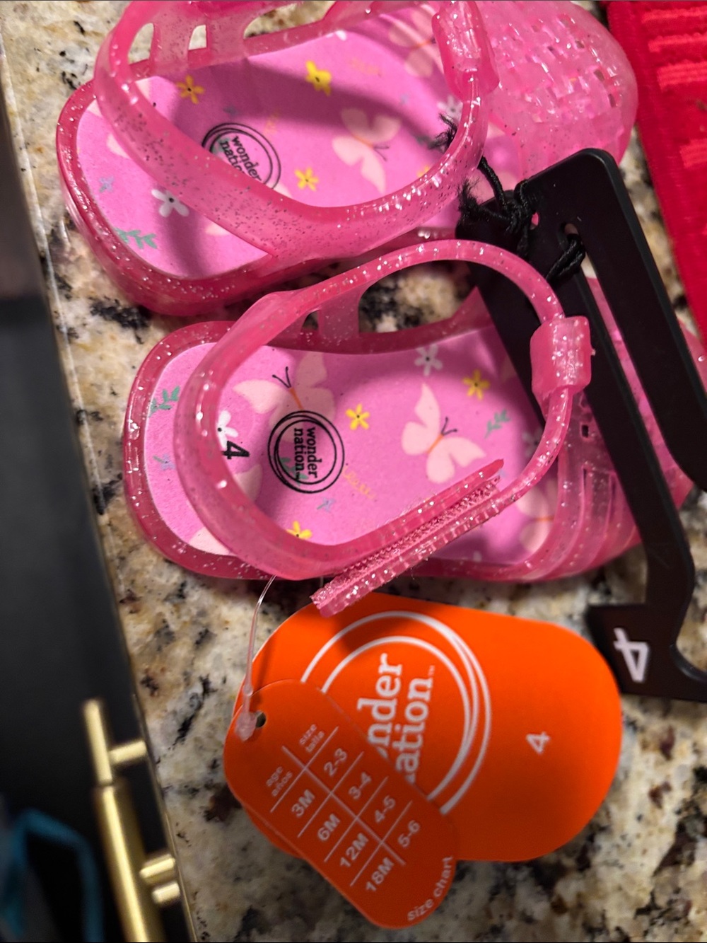wonder nation Pink Glitter Jelly Sandals with Butterfly Insole